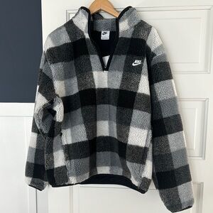 Nike Black and White Plaid Sherpa Pullover